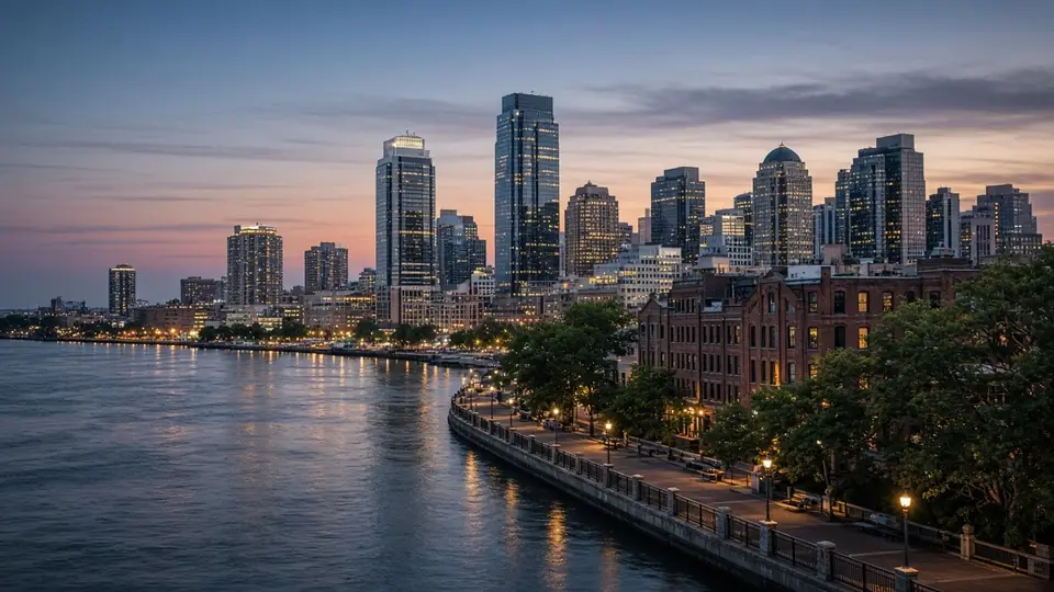 Riverfront city skyline at dusk, illustrating the Wilmington, DE service area
